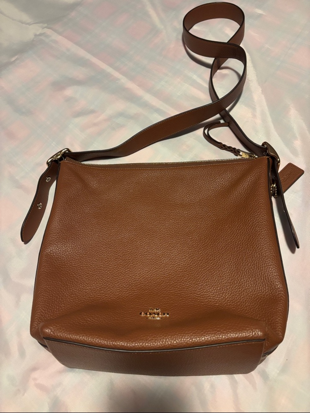 Coach Pebbled Leather Crossbody in Tan Brown with Gold Hardware